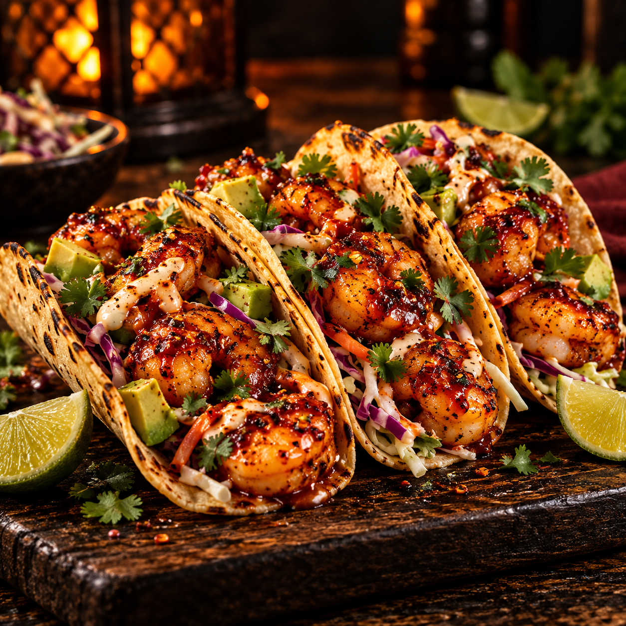 Amaretto Ghost Fire Shrimp Tacos
